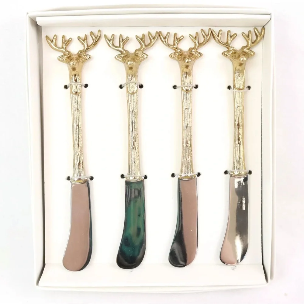Zodax Peura Stag's Head Assorted Steel/Brass Silverware in Silver‎ Lot of 5